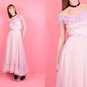 Lilac Pink Evening Gown Princess Prom Formal Vintage Pretty Ribbon